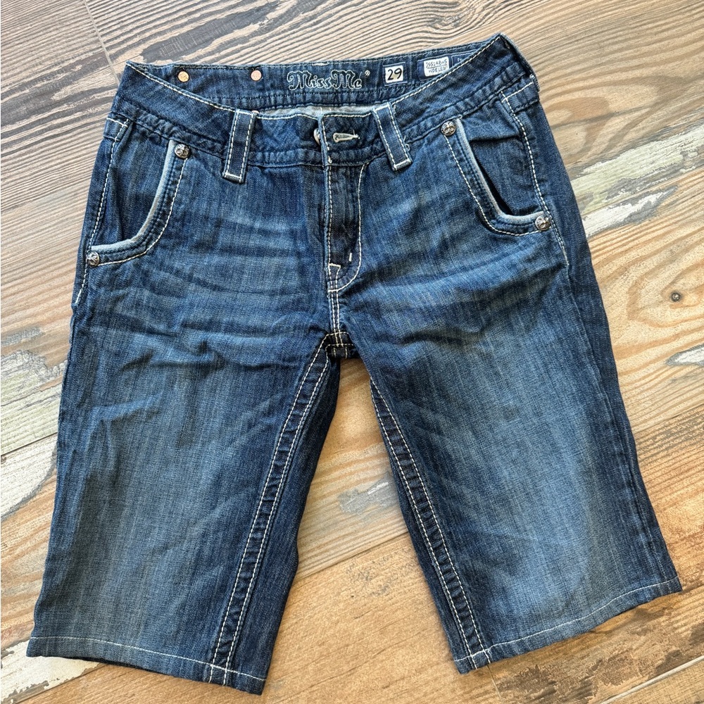 Miss Me Blue Jean Shorts with Distressed Hem
